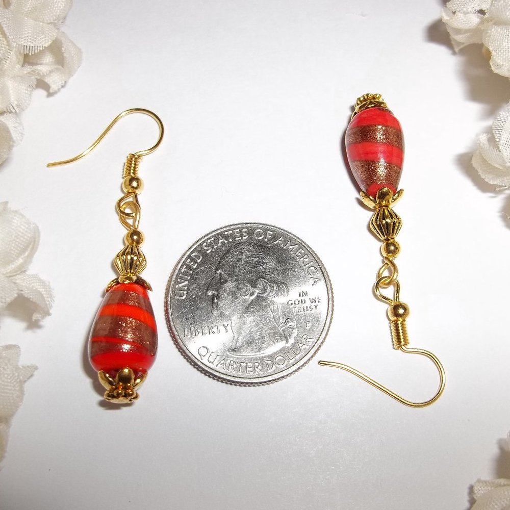 Orange & Gold Dangle Earring Handmade Jewelry 5241 - Picture 3 of 8